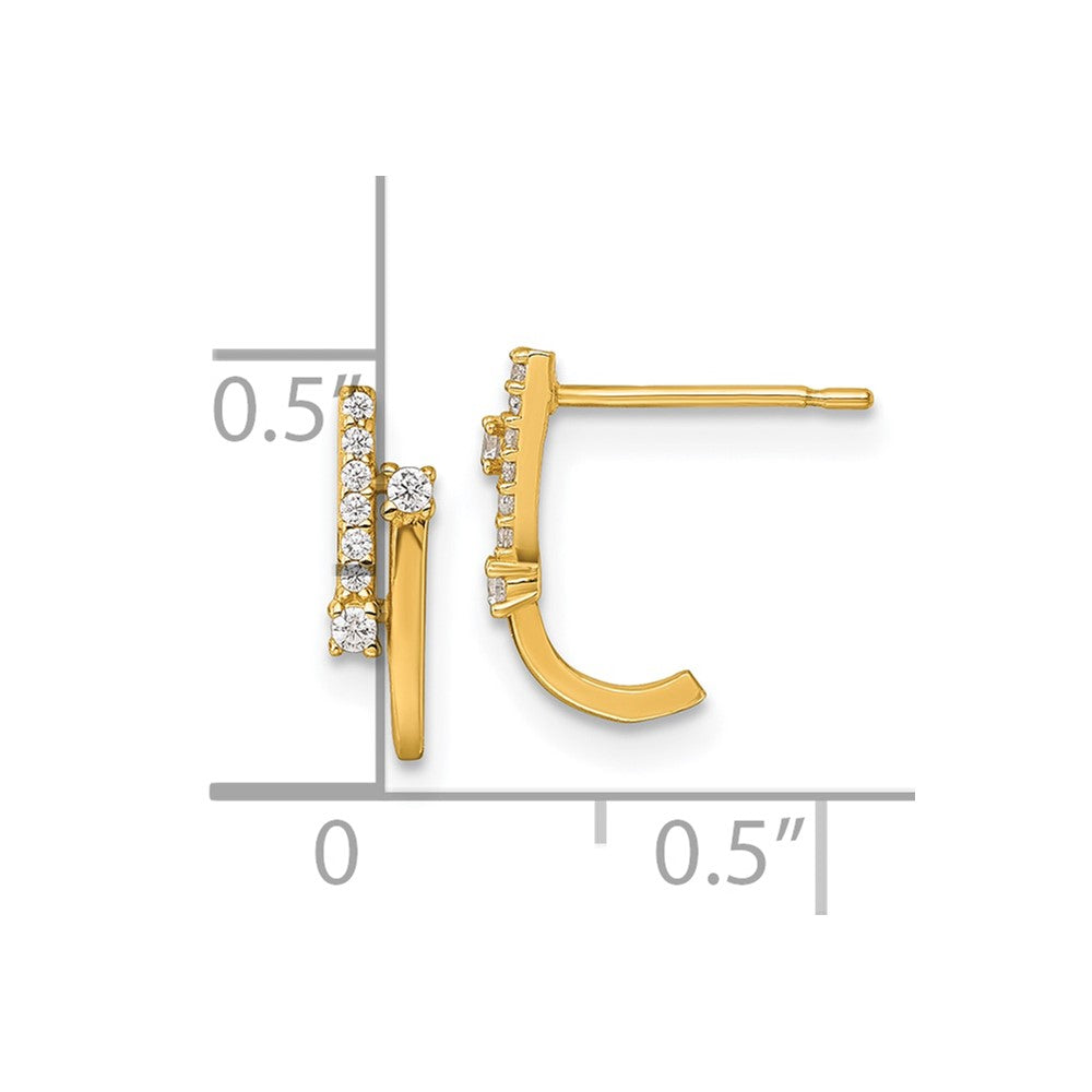 14K Yellow Gold Polished Fancy CZ Post J-Hoop Earrings