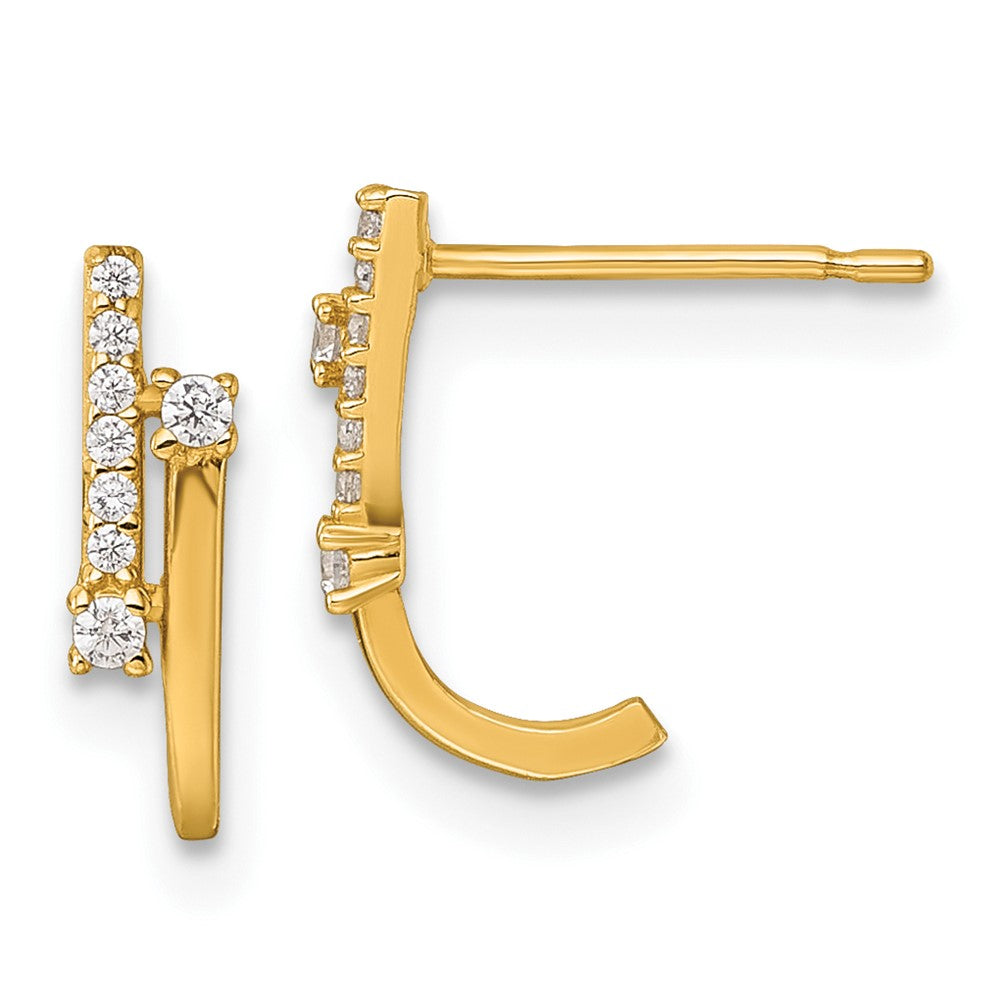 14K Yellow Gold Polished Fancy CZ Post J-Hoop Earrings