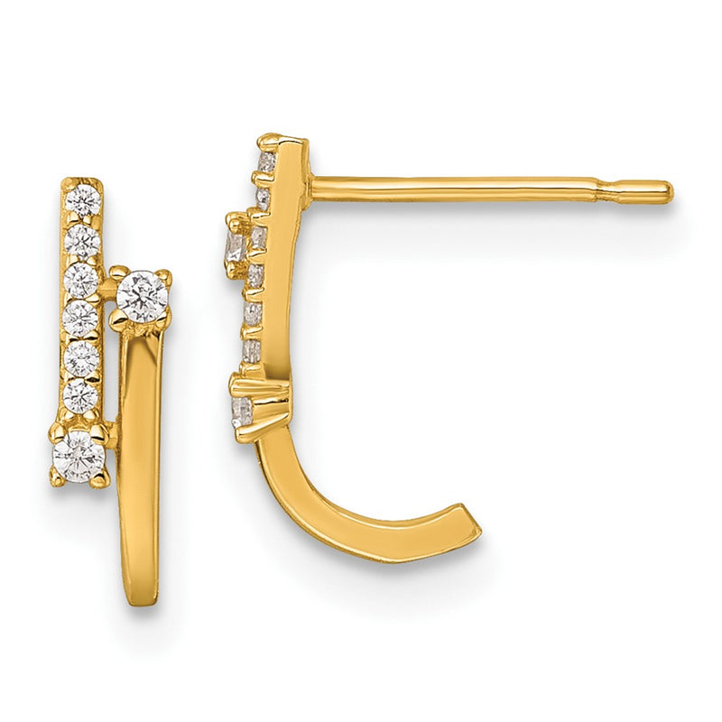 14K Yellow Gold Polished Fancy CZ Post J-Hoop Earrings