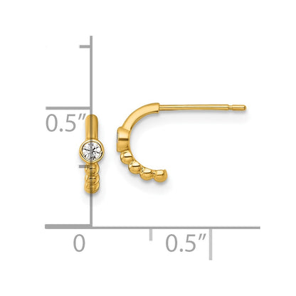 14K Yellow Gold Polished and Beaded CZ Post C-Hoop Earrings