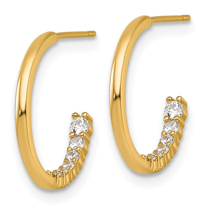 14K Yellow Gold Polished Fancy CZ Post J-Hoop Earrings