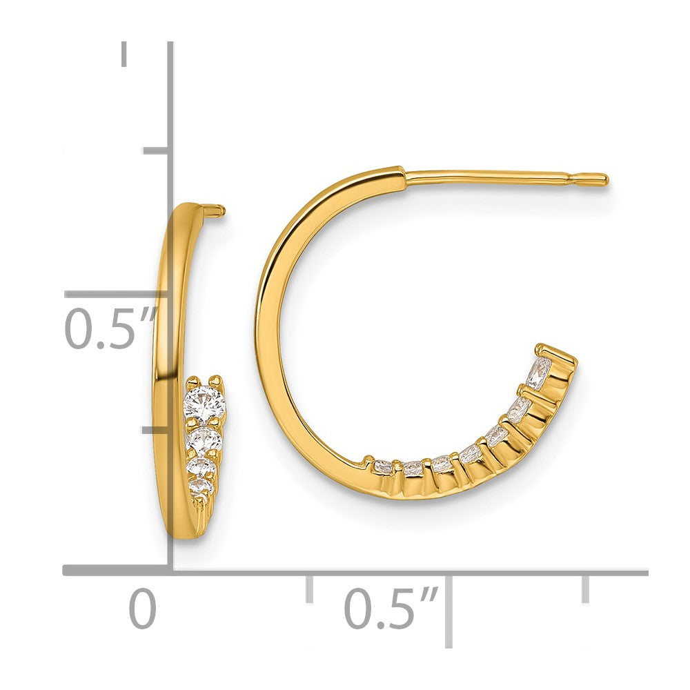 14K Yellow Gold Polished Fancy CZ Post J-Hoop Earrings