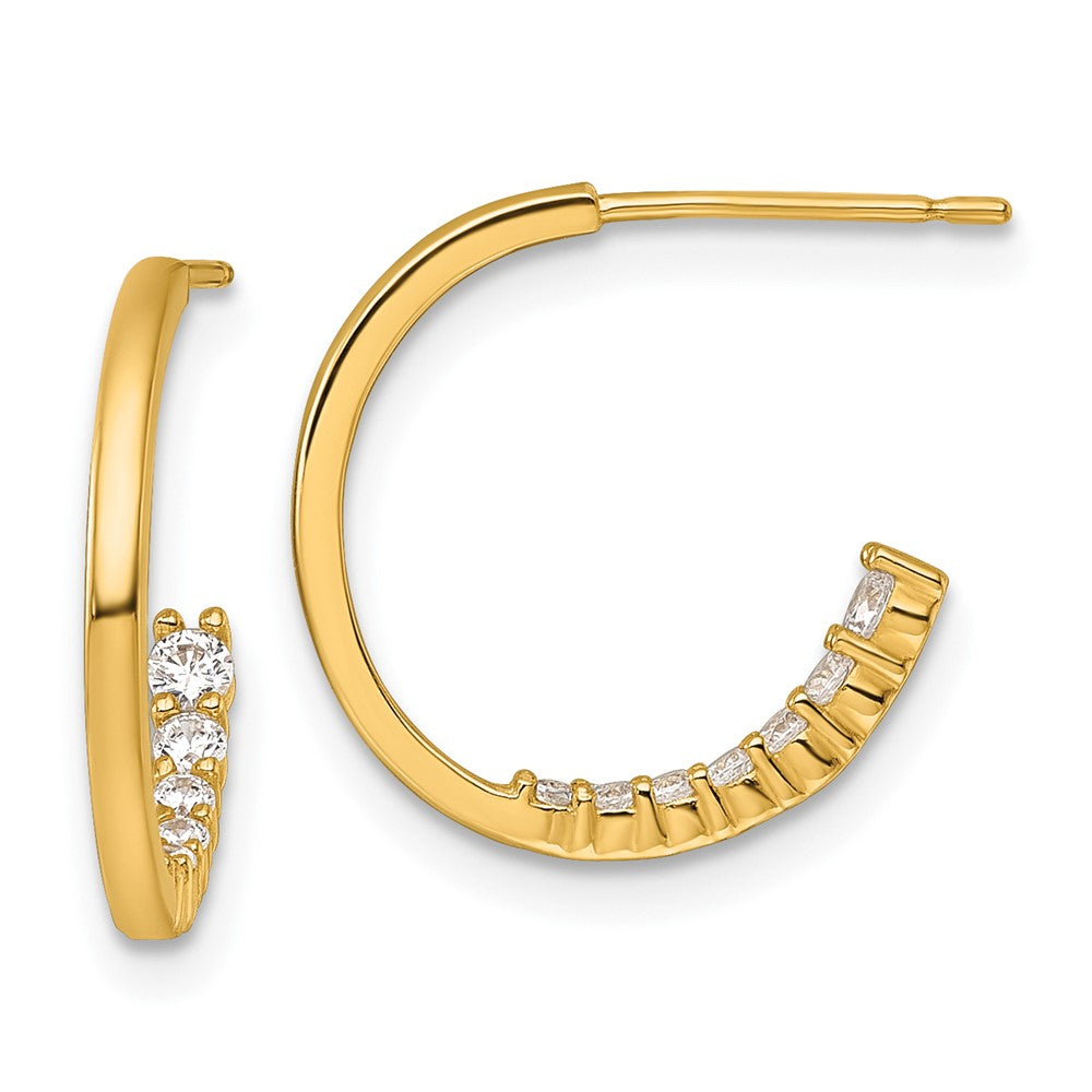 14K Yellow Gold Polished Fancy CZ Post J-Hoop Earrings