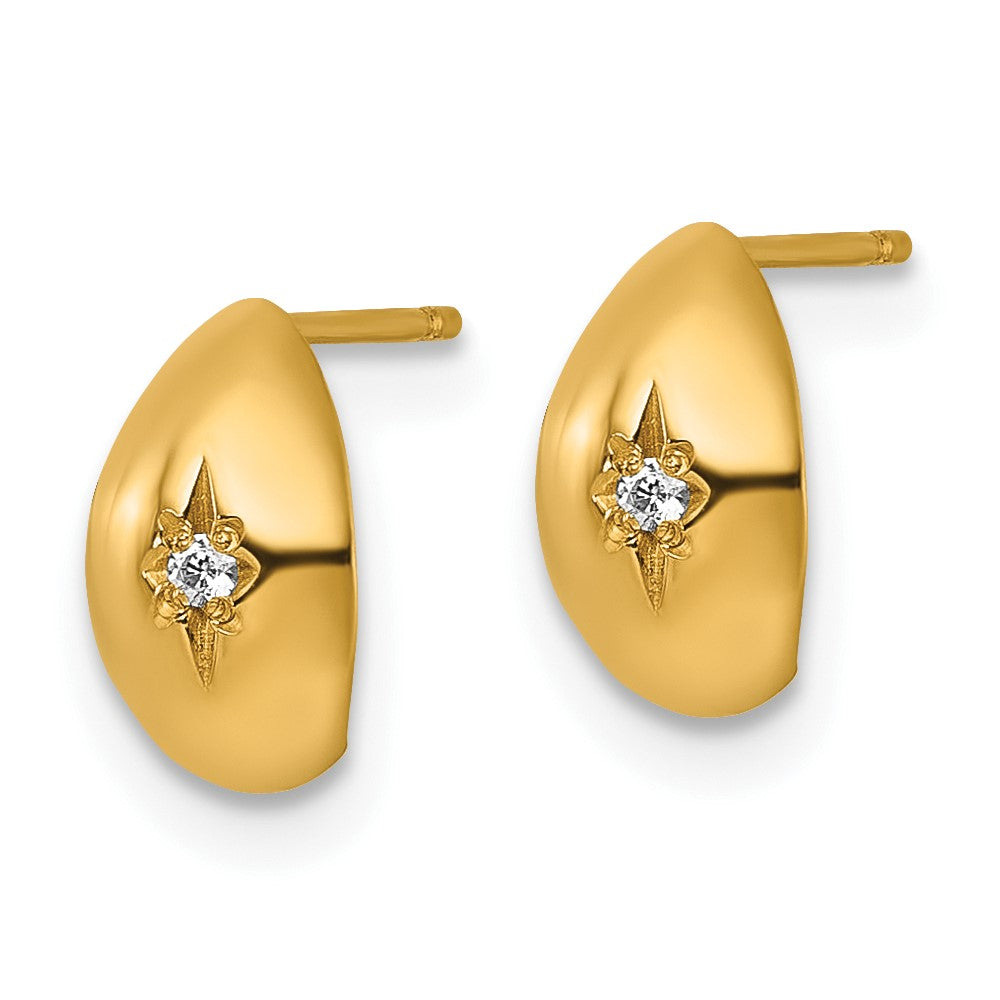 14K Yellow Gold Polished CZ Star Post J-Hoop Earrings