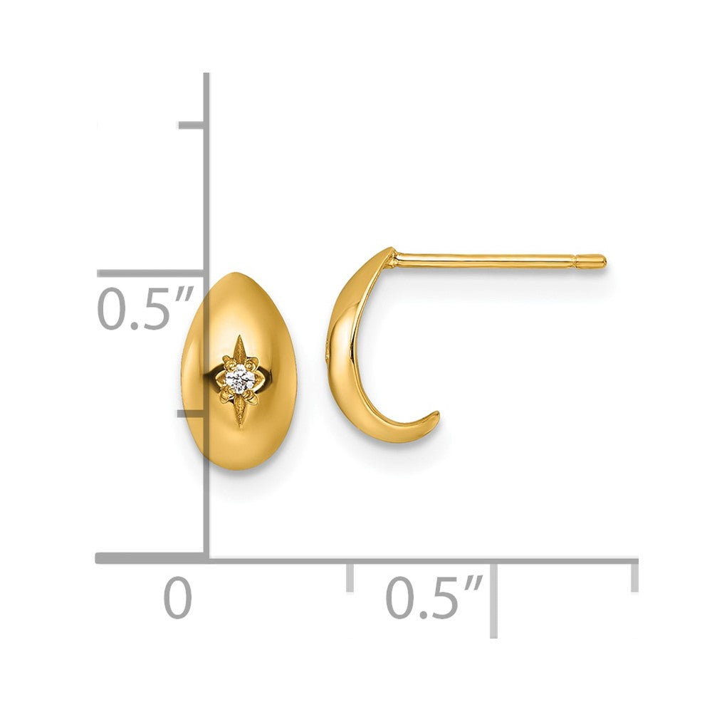 14K Yellow Gold Polished CZ Star Post J-Hoop Earrings