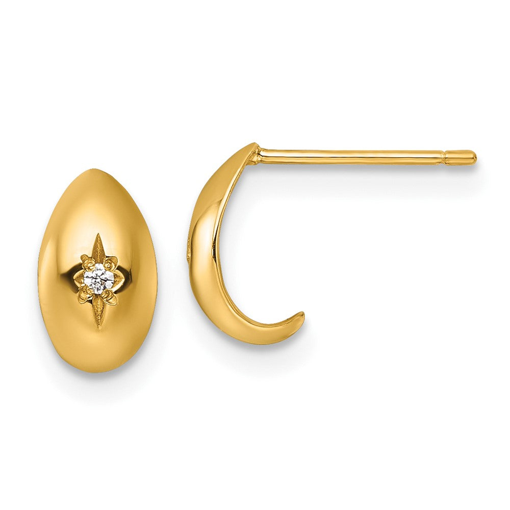14K Yellow Gold Polished CZ Star Post J-Hoop Earrings