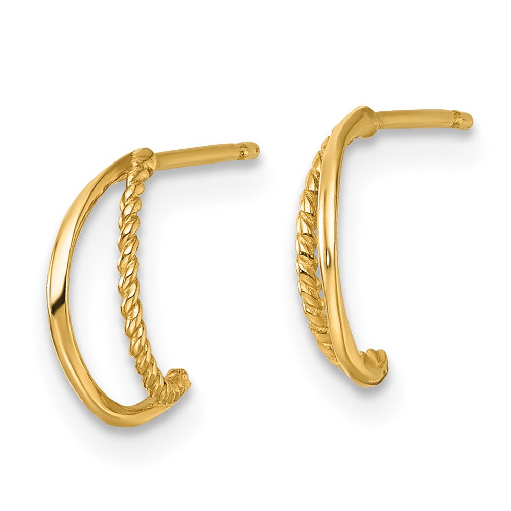 14K Yellow Gold Polished and Twisted Post C-Hoop Earrings