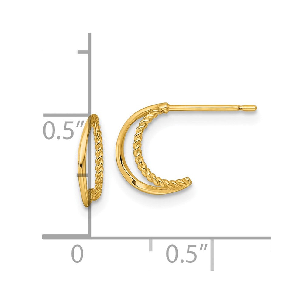 14K Yellow Gold Polished and Twisted Post C-Hoop Earrings