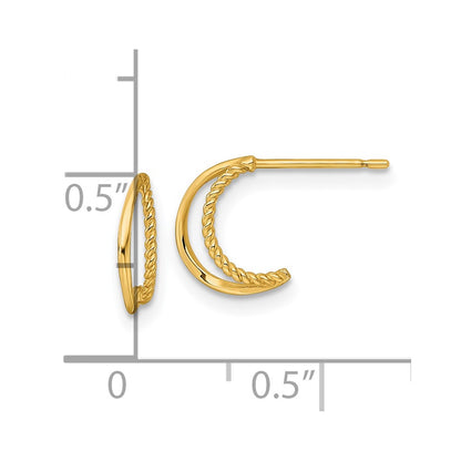 14K Yellow Gold Polished and Twisted Post C-Hoop Earrings