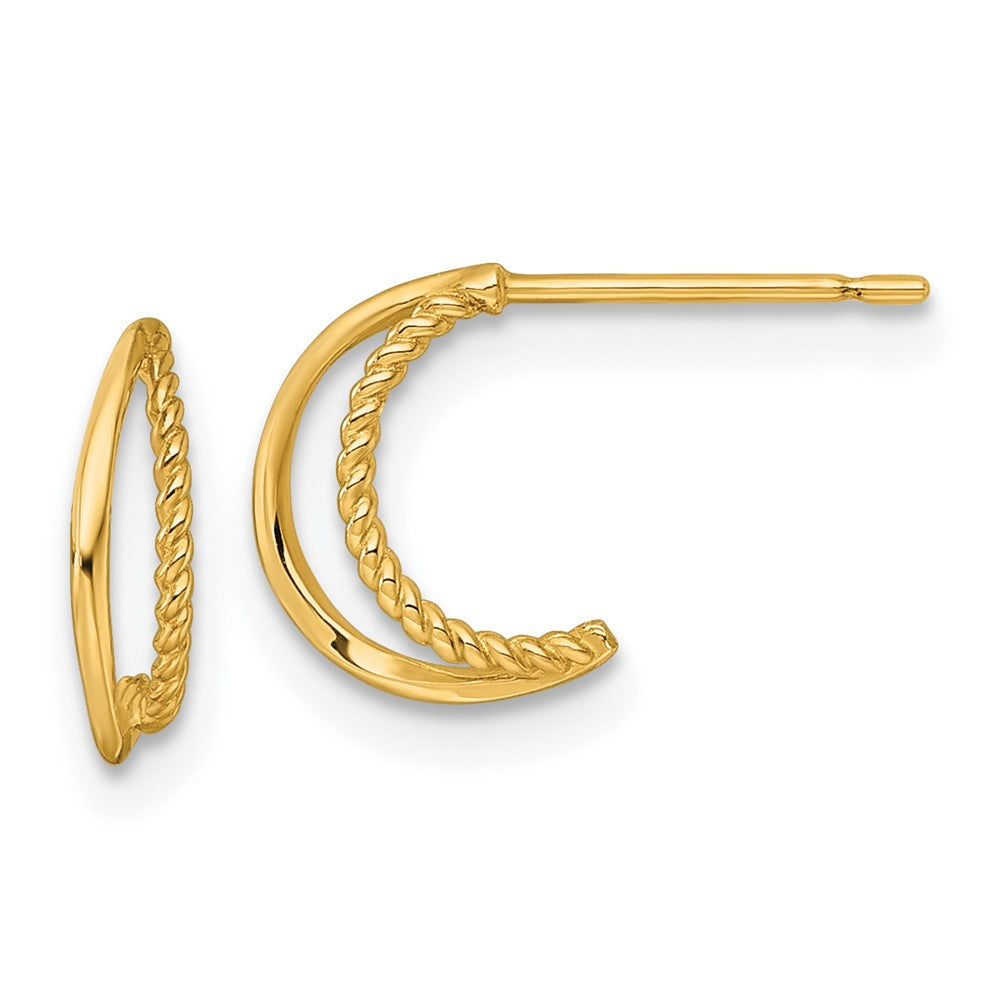 14K Yellow Gold Polished and Twisted Post C-Hoop Earrings