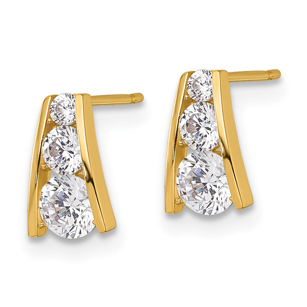 14K Yellow Gold Polished Graduated CZ Post Earrings