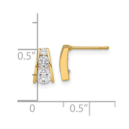 14K Yellow Gold Polished Graduated CZ Post Earrings
