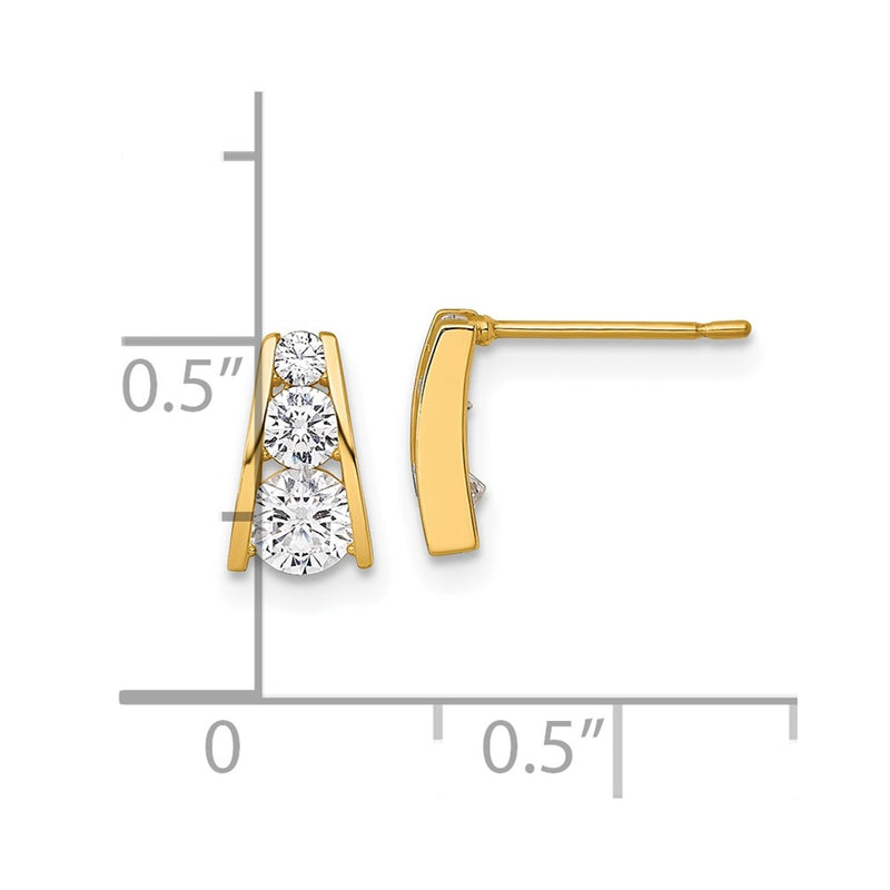 14K Yellow Gold Polished Graduated CZ Post Earrings