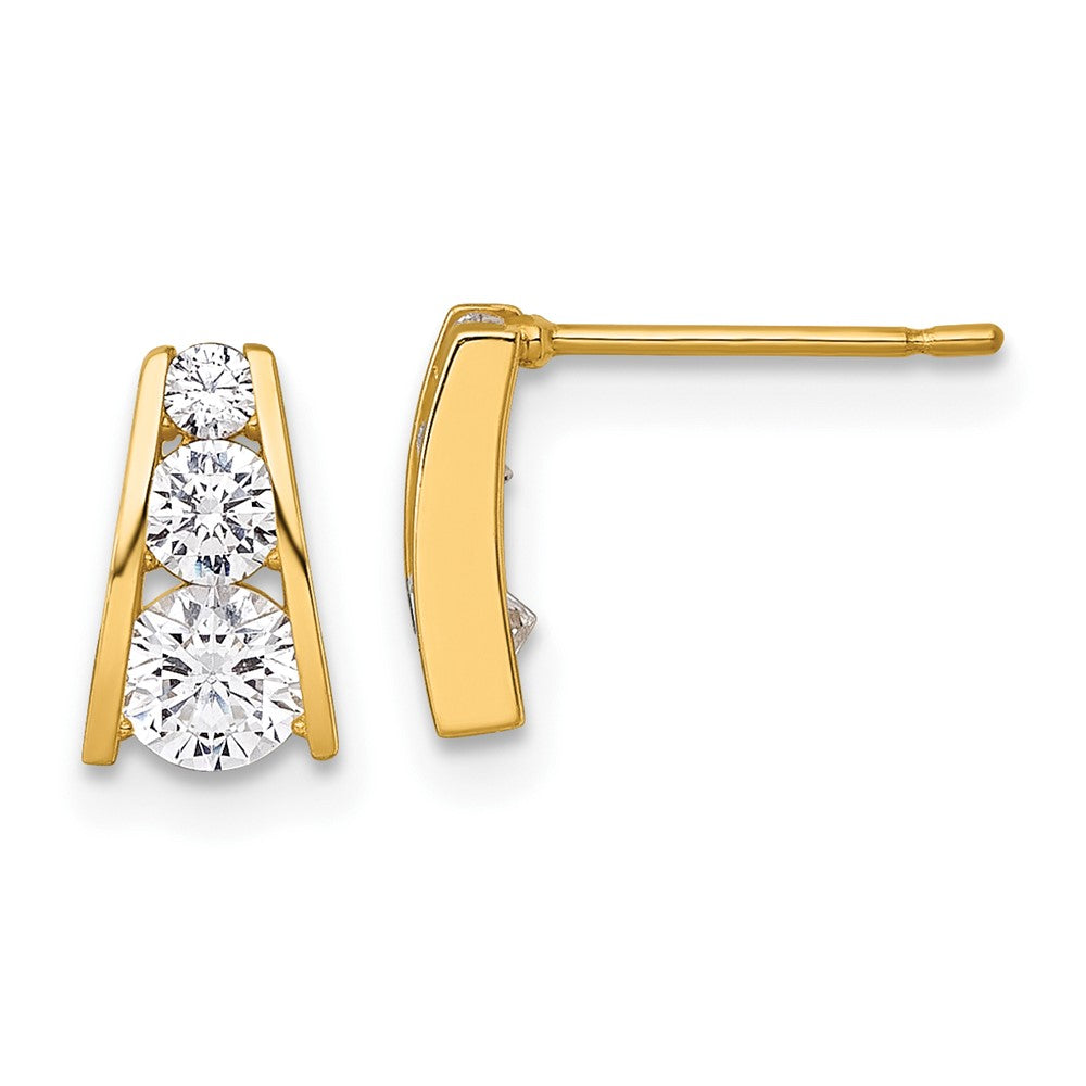 14K Yellow Gold Polished Graduated CZ Post Earrings