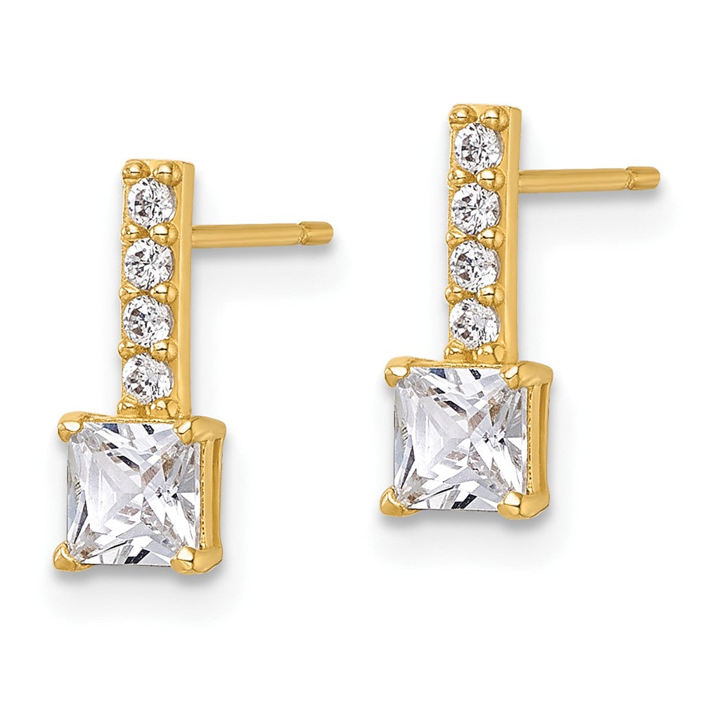 14K Yellow Gold Polished Square CZ Post Earrings