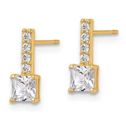 14K Yellow Gold Polished Square CZ Post Earrings
