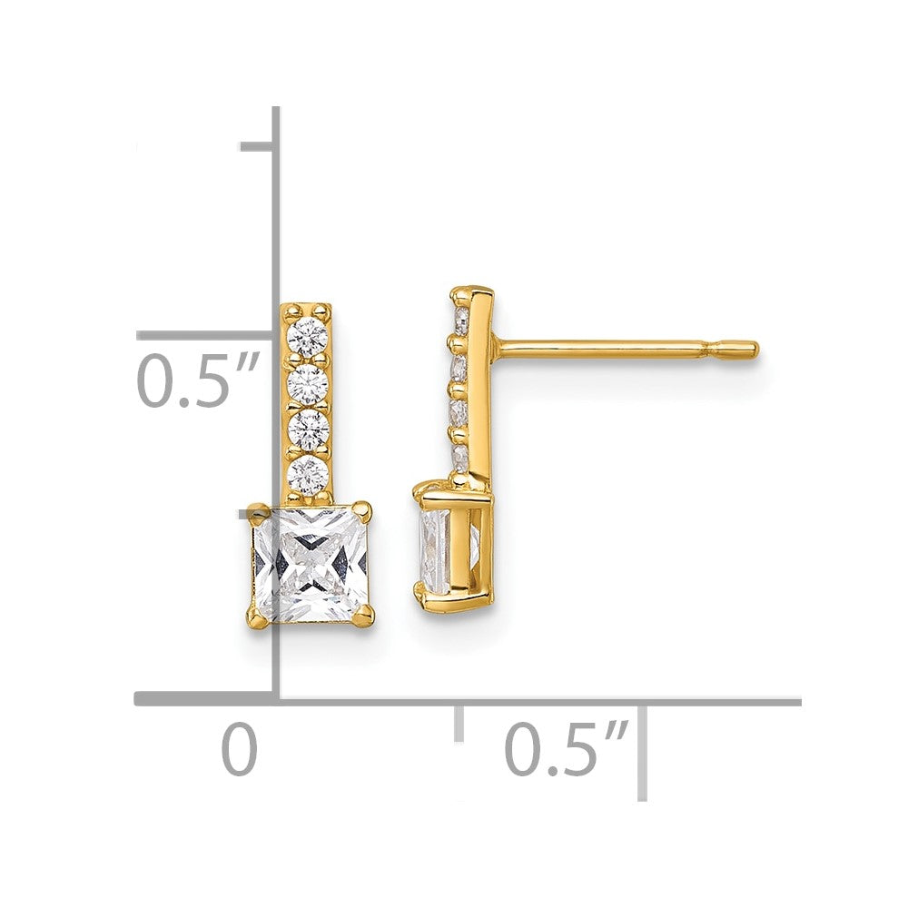 14K Yellow Gold Polished Square CZ Post Earrings