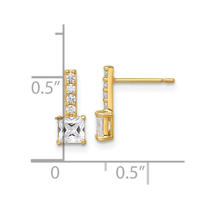 14K Yellow Gold Polished Square CZ Post Earrings