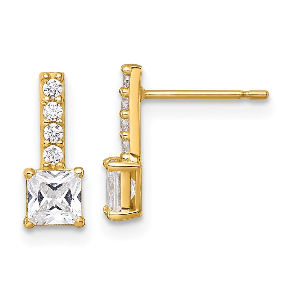 14K Yellow Gold Polished Square CZ Post Earrings
