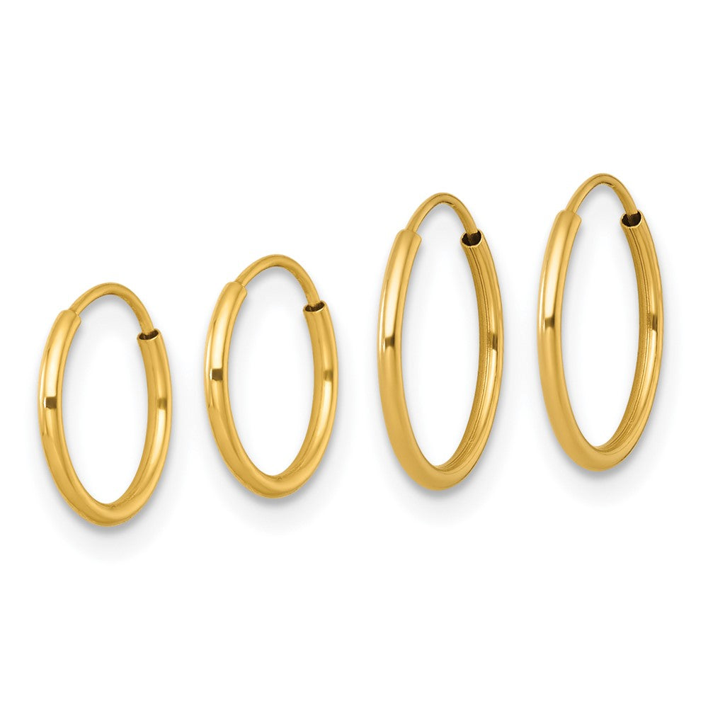 14K Yellow Gold Polished Set of Two Pairs 1mm Endless Hoop Earrings