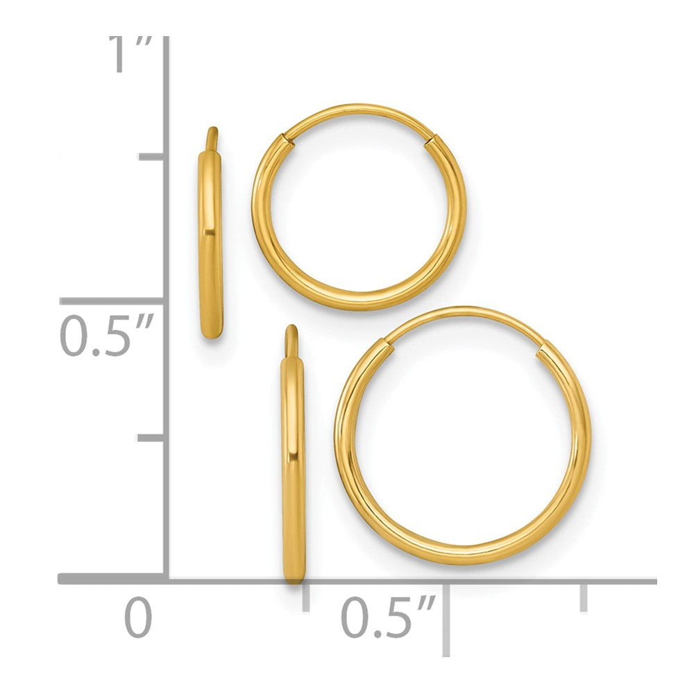 14K Yellow Gold Polished Set of Two Pairs 1mm Endless Hoop Earrings