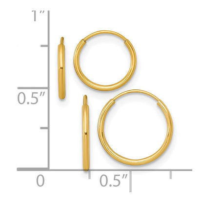14K Yellow Gold Polished Set of Two Pairs 1mm Endless Hoop Earrings