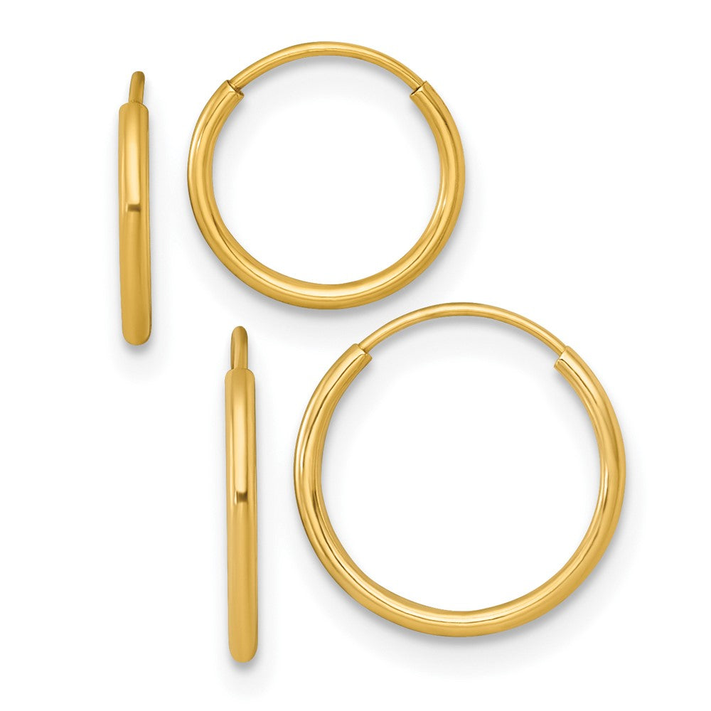 14K Yellow Gold Polished Set of Two Pairs 1mm Endless Hoop Earrings