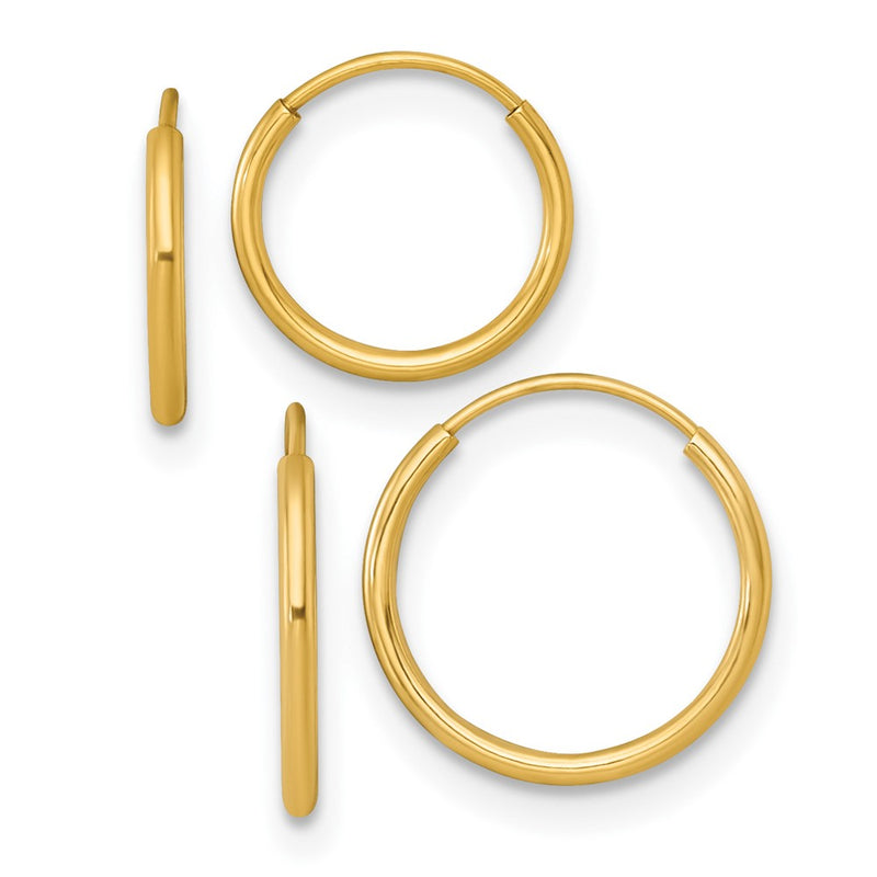 14K Yellow Gold Polished Set of Two Pairs 1mm Endless Hoop Earrings
