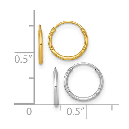 14K Two-Tone Set of Two Pairs 1mm Endless Hoop Earrings