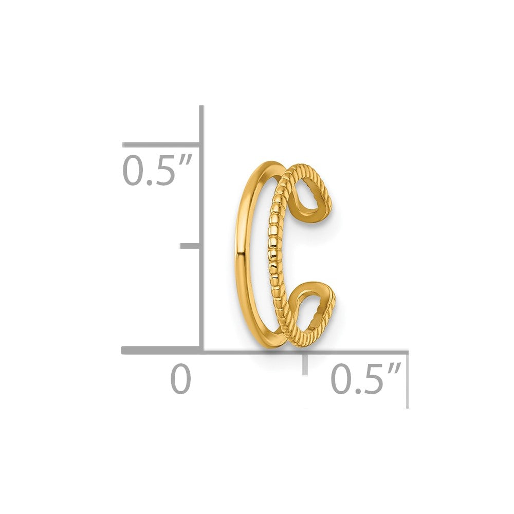 14K Yellow Gold Polished and Textured Single Ear Cuff