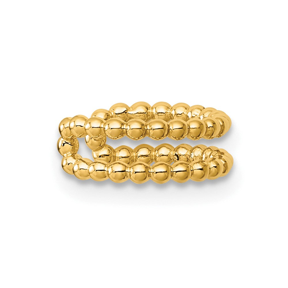 14K Yellow Gold Polished 2 Row Beaded Single Ear Cuff