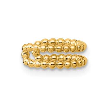 14K Yellow Gold Polished 2 Row Beaded Single Ear Cuff