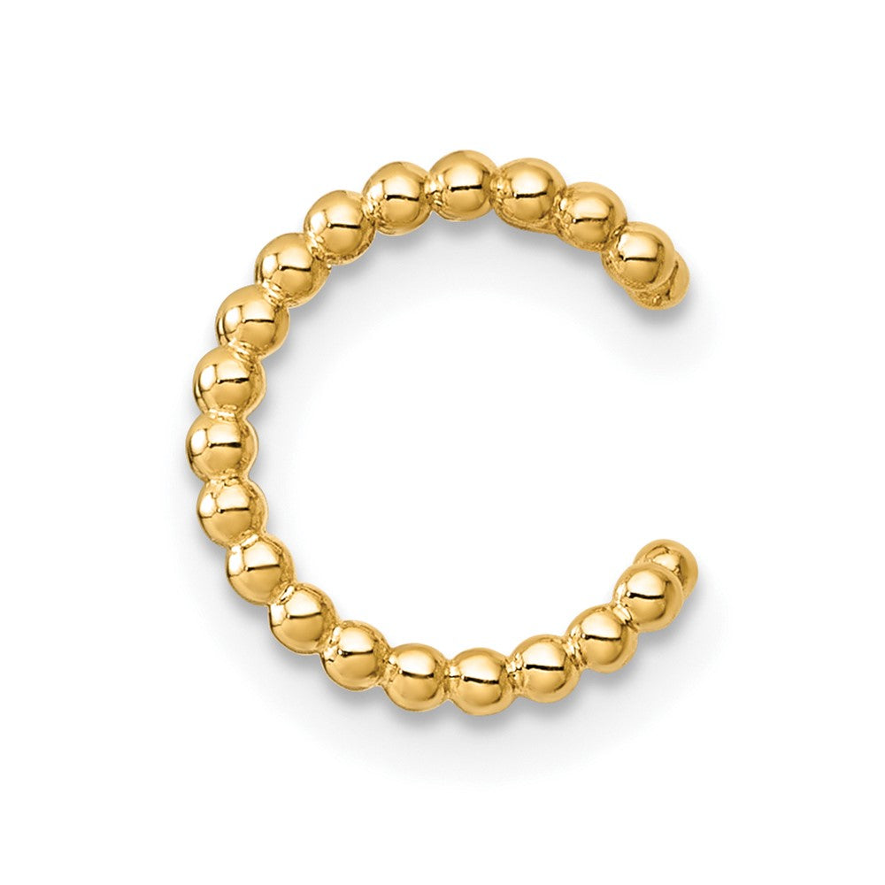 14K Yellow Gold Polished 2 Row Beaded Single Ear Cuff