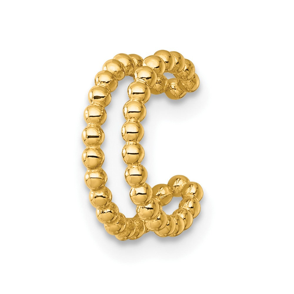 14K Yellow Gold Polished 2 Row Beaded Single Ear Cuff