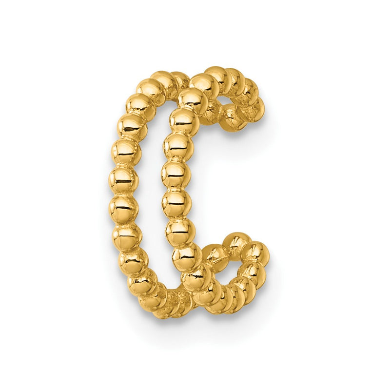14K Yellow Gold Polished 2 Row Beaded Single Ear Cuff