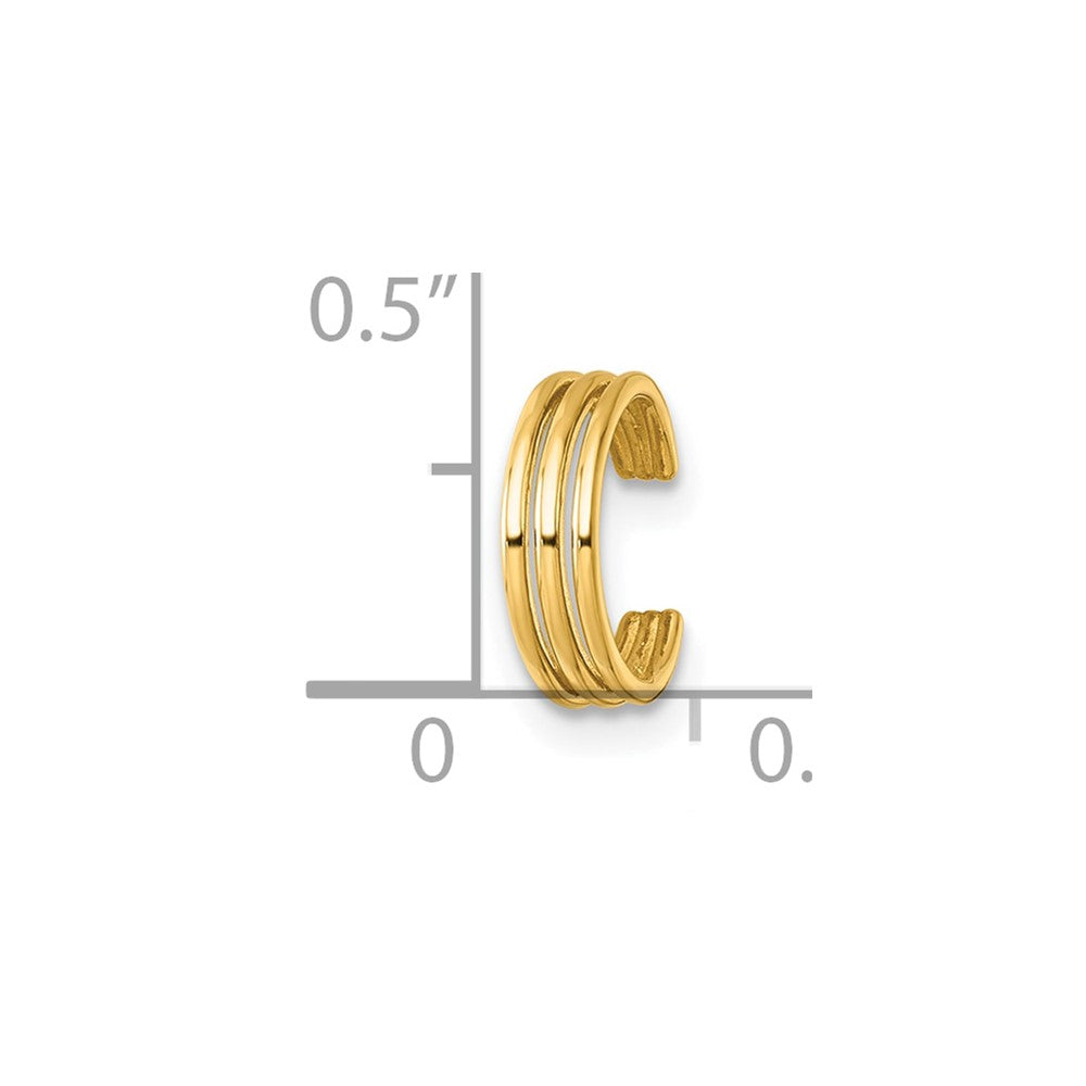 14K Yellow Gold Polished 3 Row Single Ear Cuff