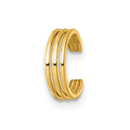 14K Yellow Gold Polished 3 Row Single Ear Cuff
