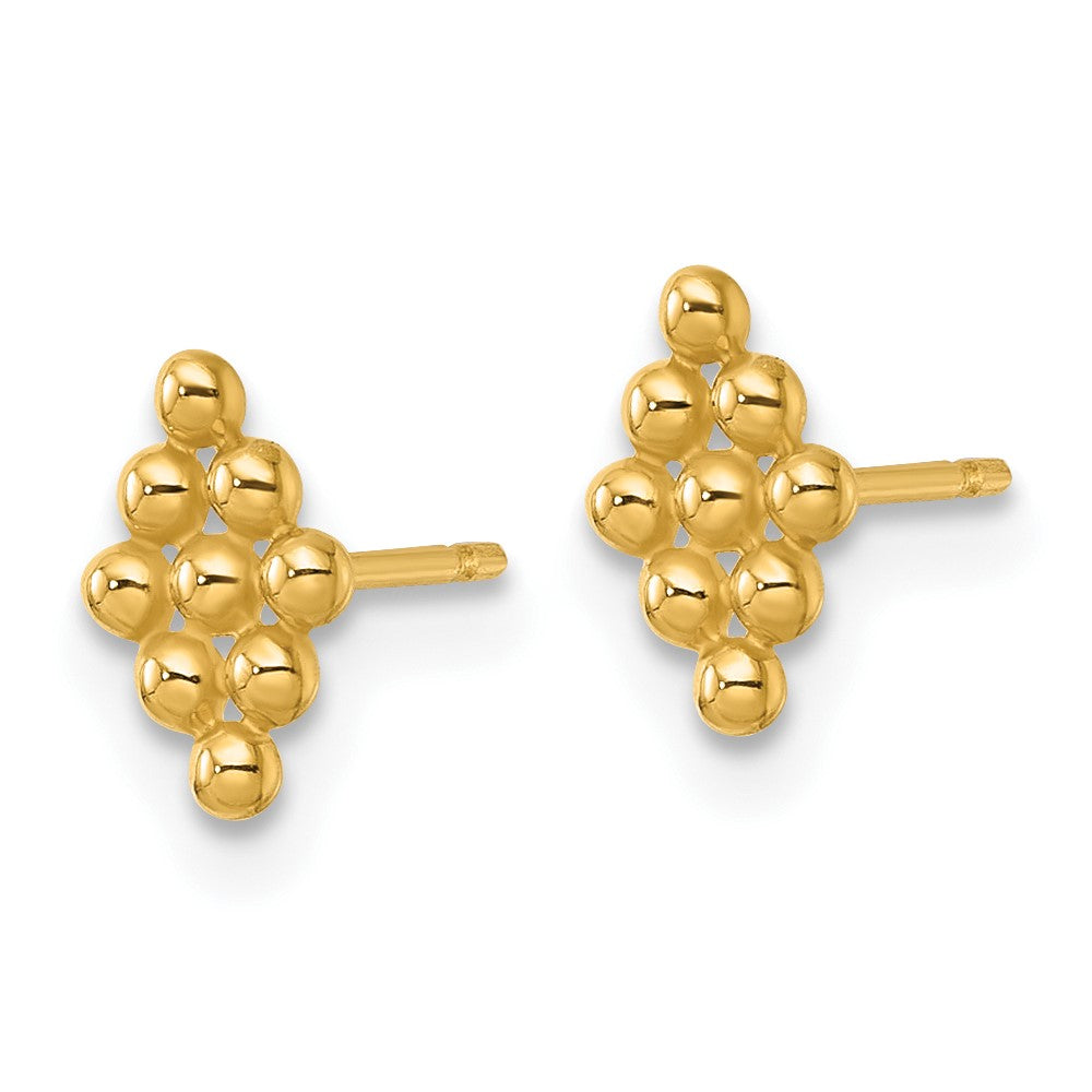 14K Yellow Gold Polished and Beaded Marquise Post Earrings