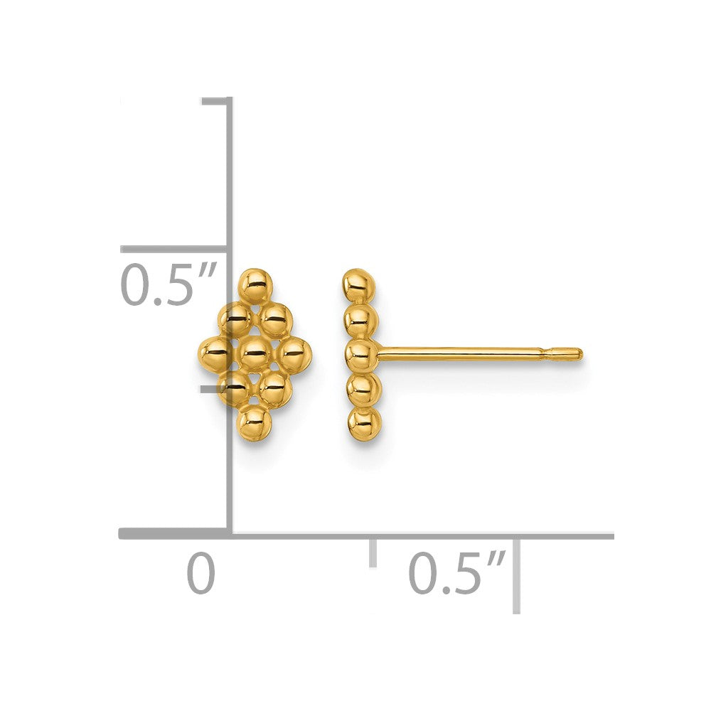 14K Yellow Gold Polished and Beaded Marquise Post Earrings