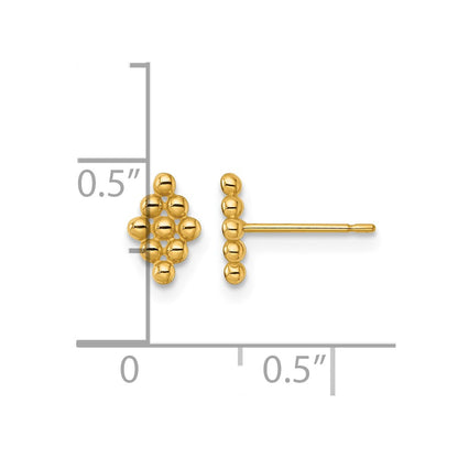 14K Yellow Gold Polished and Beaded Marquise Post Earrings
