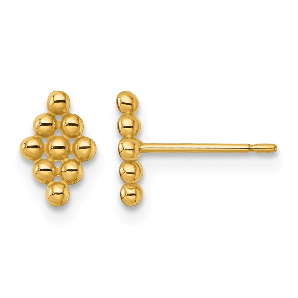 14K Yellow Gold Polished and Beaded Marquise Post Earrings