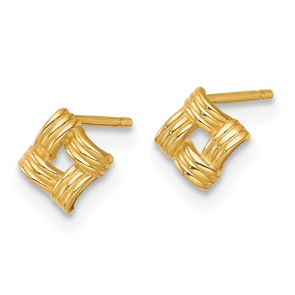 14K Yellow Gold Polished Woven Square Post Earrings