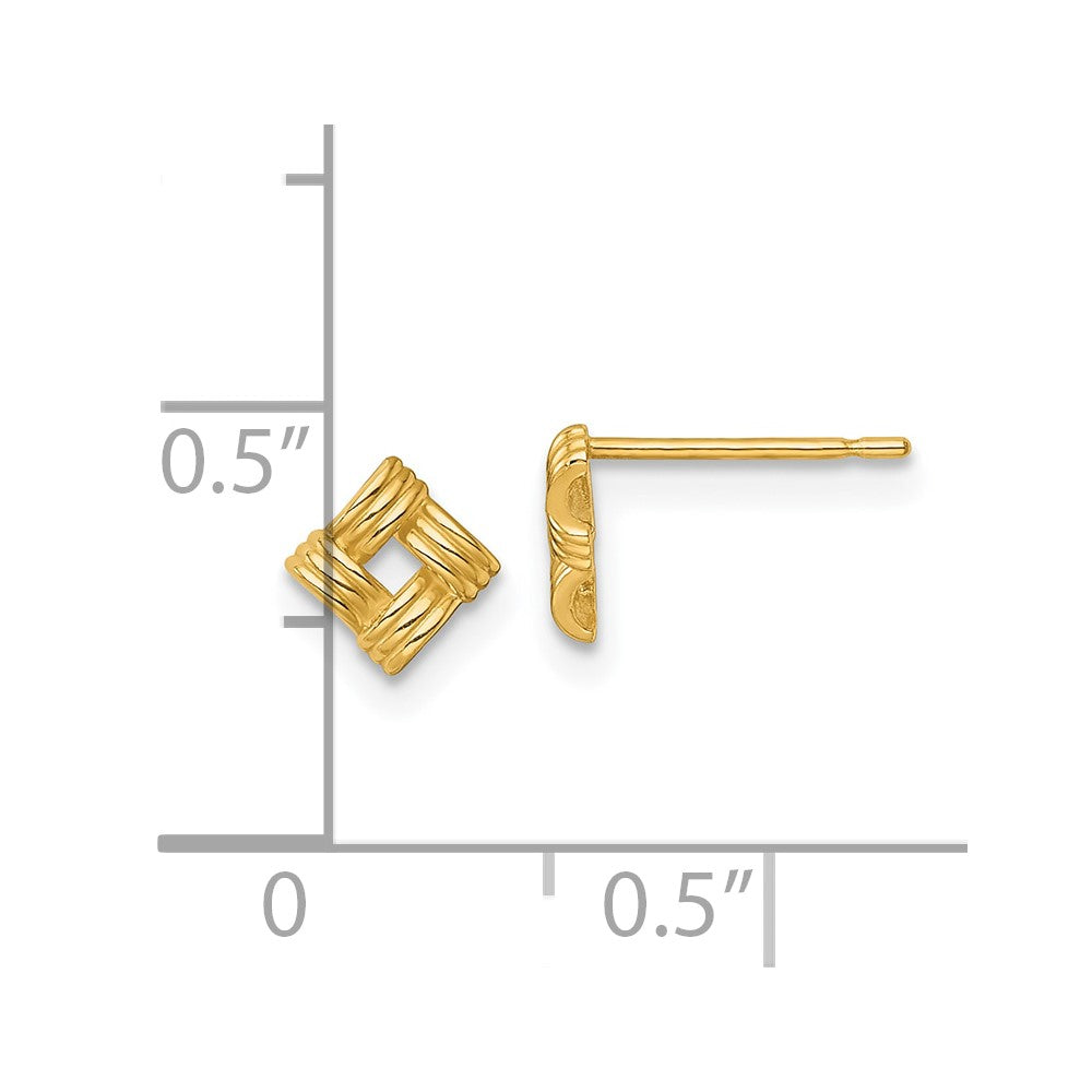 14K Yellow Gold Polished Woven Square Post Earrings