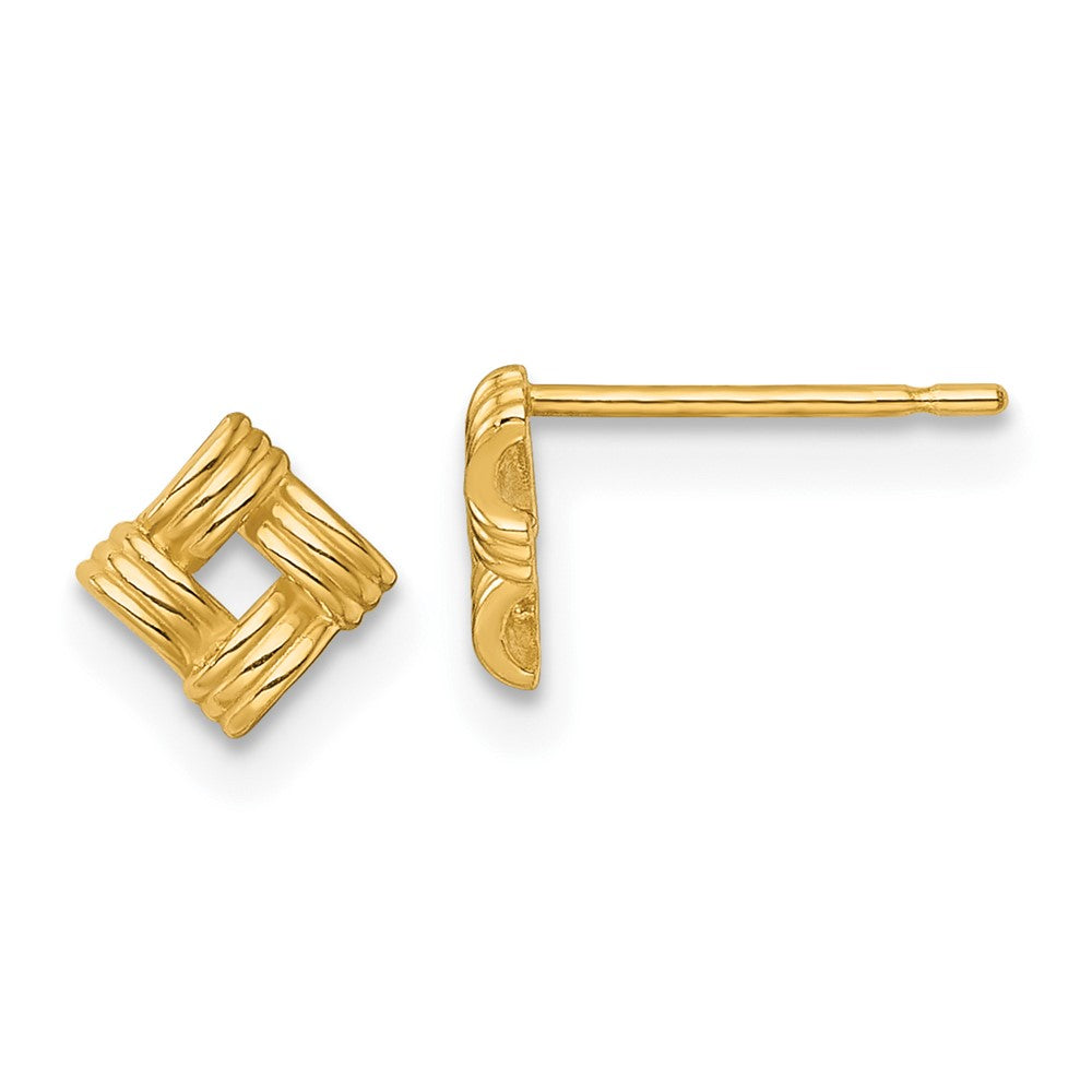 14K Yellow Gold Polished Woven Square Post Earrings