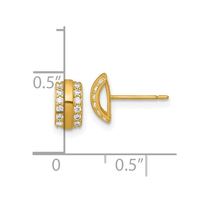 14K Yellow Gold Polished CZ Curved Bar Post Earrings