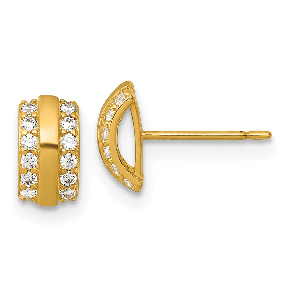 14K Yellow Gold Polished CZ Curved Bar Post Earrings