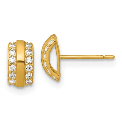 14K Yellow Gold Polished CZ Curved Bar Post Earrings