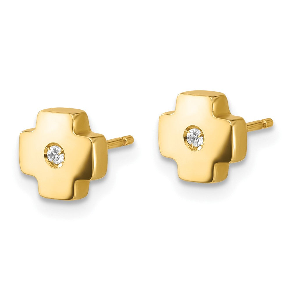 14K Yellow Gold Polished Cross with CZ Post Earrings
