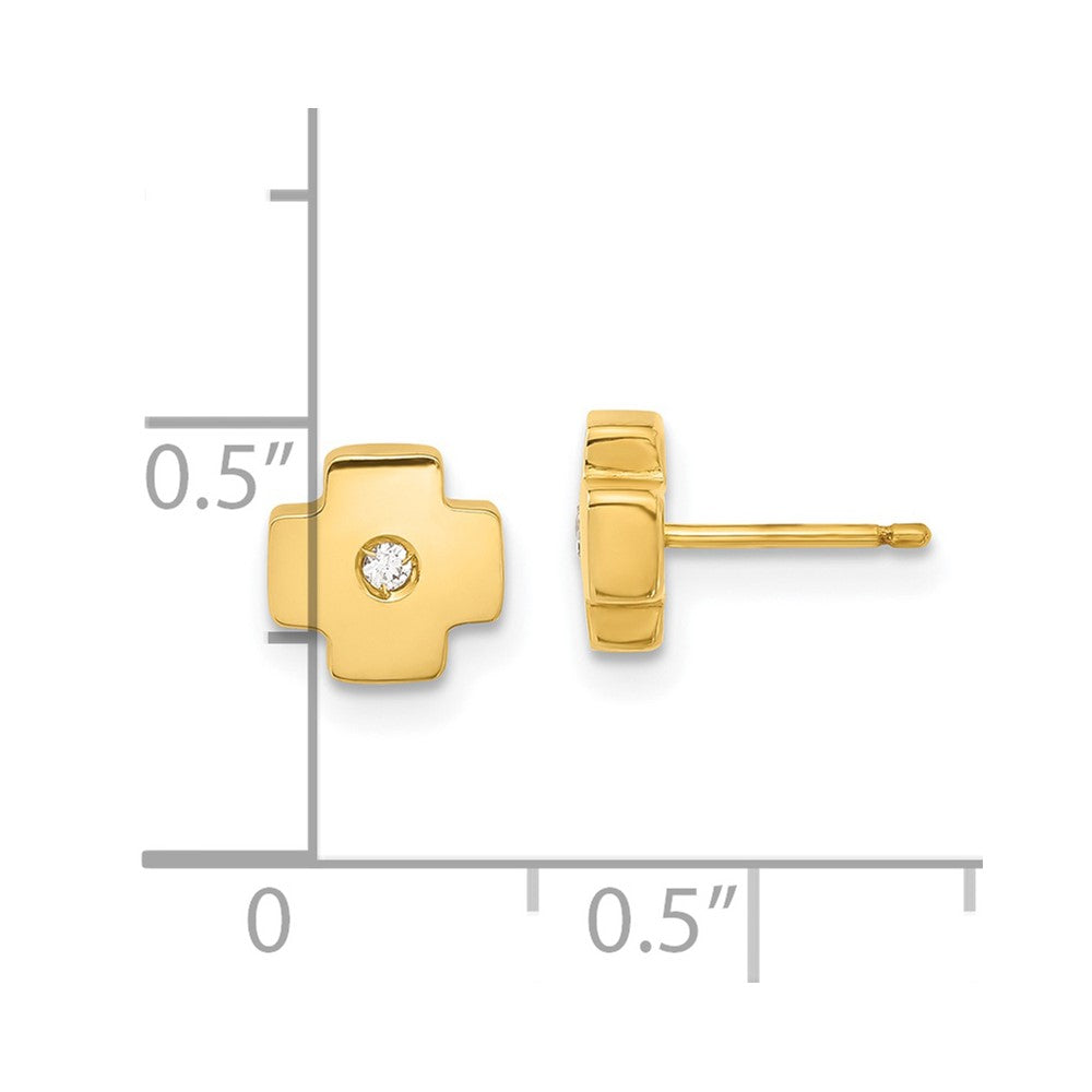 14K Yellow Gold Polished Cross with CZ Post Earrings