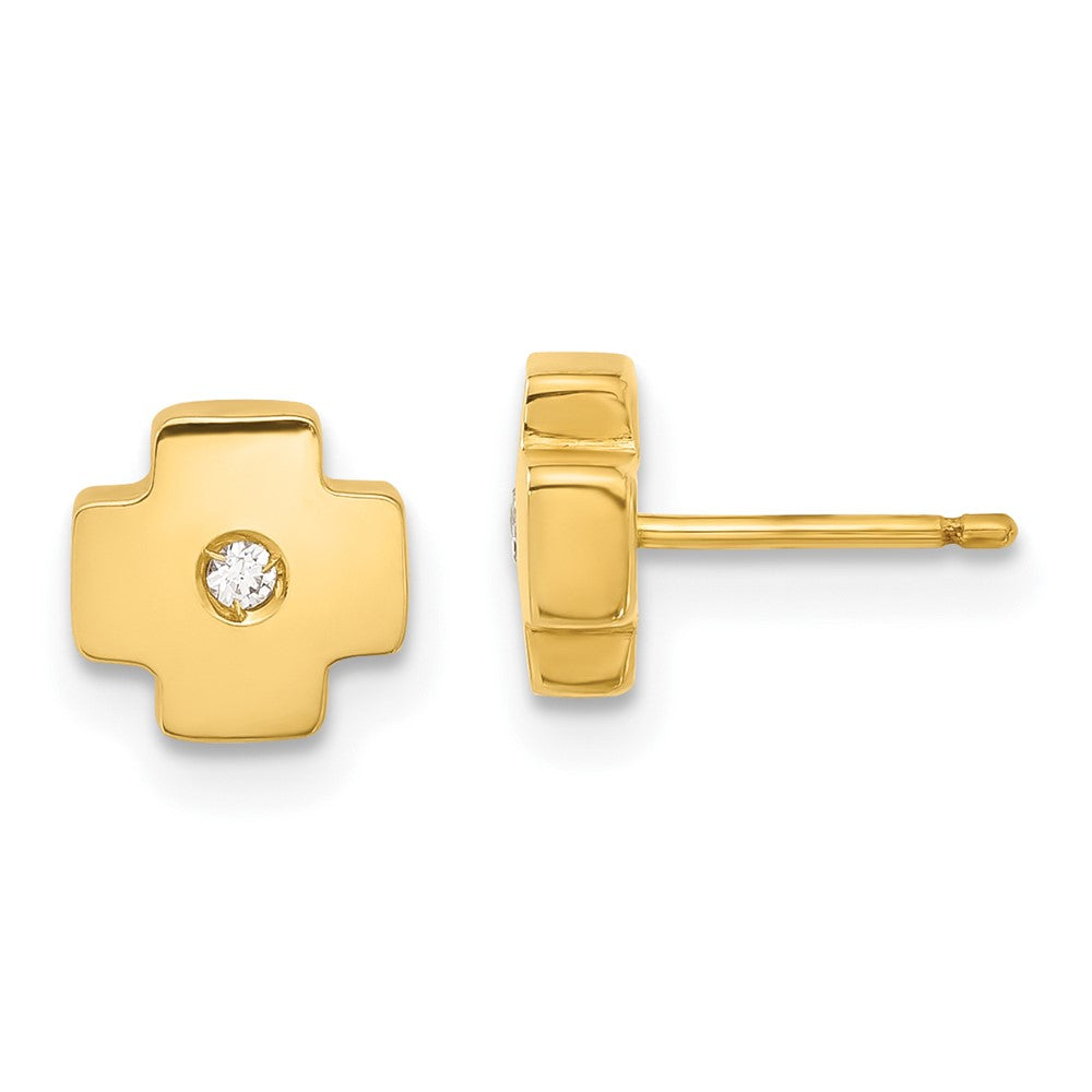 14K Yellow Gold Polished Cross with CZ Post Earrings